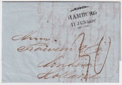 Transit, 1852, "Aarhaus", interessanter Forwarded-Brief nach Arnheim ...