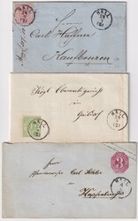 "Hall" K1 klar auf zwei Briefen 1 Kr. und 3 Kr. sowie auf 3 Kr. ...