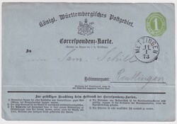 "Metzingen" K1 klae auf Correspondenz-Karte 1 Kr. grün nach ...