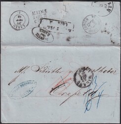 "Milano", K1 auf Brief 1861 nach Crefeld, rs. sechs verschiedene ...