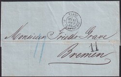 "Frankreich-Bremen", 1865, K2 "PARIS PL. DE LA BOURSE", nebst ...