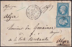 Frankreich, 20 C. blau, zwei Stück auf Couvert 1853 "poste restante" ...