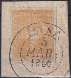 Toskana, 3 L ocker mit K2 "Pisa 5. Mar.1860" auf Briefstück, Wz. 2 ...
