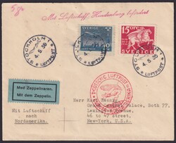 "LS Hindenburg", L1 rot auf saub. Brief von Stockholm (213, 229) nach ...