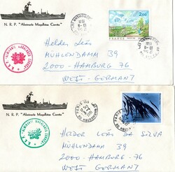 Portugal * Sea mail. Stamps of Portuguese Navy ships. Two envelopes ...