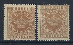 Portugal Macau 1884 Crown, 2 stamps MF9a mint *, perforation 12 ¾ , ...