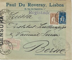 Portugal 1912/4 Ceres. Circulated registered envelope from Lisbon to ...