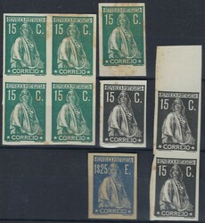 Portugal 1912/4 Ceres, lot with 9 proofs, of 15 c. and 1$25 stamps, ...
