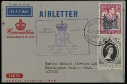 1953 (Jun 2-3) Coronation Day Airletters, each cacheted in violet, ...