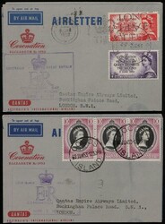 1953 (Jun 2-3) Coronation Day Airletters, each cacheted in violet, ...