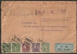 1935 Airmail cover Shanghai (29 Jun) to Brisbane, h/s 'By K.L.M.' ...