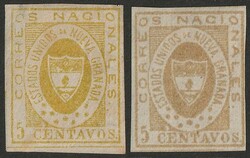 1861 Arms 5c yellow &amp; 5c buff. VF appearance, 1st M with tiny ...