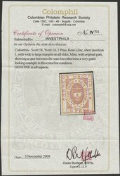 1861 Arms 1P rose. VF fresh MLH, original gum, 4 margins. Scott 18 ...