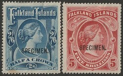 1898 QV set 2/6 deep blue & 5/- red, opt SPECIMEN. VF M/UN, 2/6 sm ...