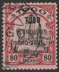 Togo: 1914 thin opt Yacht 80pf black & carmine on rose. VFU ...