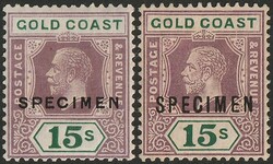 1921-24 KGV 15/- dull purple & green, both Die I & Die II, both opt ...