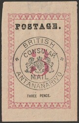 1886 Postage 3d rose &amp; black, type I, with black British Consular ...