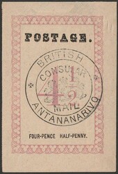 1886 Postage 4½d rose &amp; black, type I, with black British ...