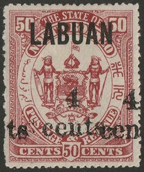 1904 '4 Cents' opt Arms 50c maroon, error opt DOUBLE, both equally ...