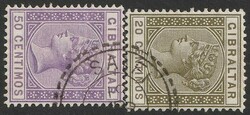 1890 precursor usage of Gibraltar 1889-96 QV 20c & 50c. VFU, ea with ...