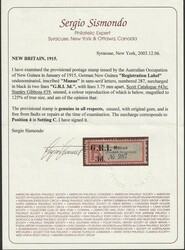 1915 'G.R.I. 3d' opt Manus (Deutsch Neuguinea) sans serif ...