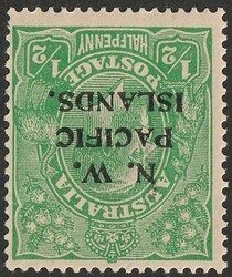 1915-16 opt KGV ½d green, type a opt, wmk 'crown/A' error wmkk ...