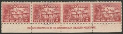 1925 Huts 2/- brown-lake imprint strip of 4. VFU with 4 strikes in ...