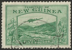 1935 Bulolo Airmail £5 green. VFU with light cds. Scott C45 cat ...