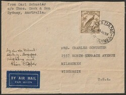 1938 Airmail cover Madang (23 Aug) to Wisconsin, USA 'via ...