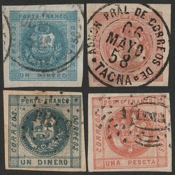1858 Arms 1d & 1P, small lettering, plus 1858-59 Arms 1d & 1P, large ...