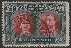 1910-13 KGV Double Head £1 rose-scarlet & bluish-black perf 14. VFU ...