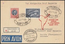 Romania: 1932 Zeppelin 4th South American Flight card franked King ...