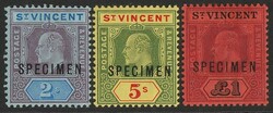 1904-11 KEVII set 2/-, 5/- & £1 opt SPECIMEN. VF fresh M/MLH. SG ...