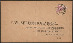 1895 cover franked Palm Trees 1/- carmine perf 12½ diag BISECT tied ...