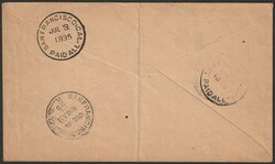 1895 cover franked Palm Trees 1/- carmine perf 12½ diag BISECT tied ...