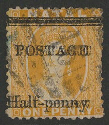1877-79 'POSTAGE Half-penny' opt QV Chalon 1d yellow, error opt ...