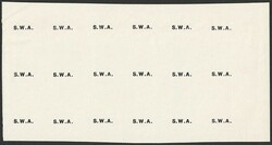 1927 'S.W.A.' opt (SG type 10) imperf Proof of opt only, blk of 18 on ...