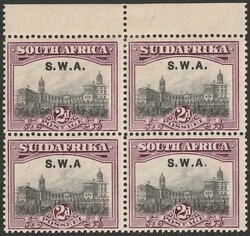 1927-30 'S.W.A.' opt Union Building 2d grey & maroon, top marginal ...