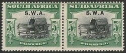1927-30 'SWA' opt Ox Wagon 5/- black & green, bilingual horiz pr, ...