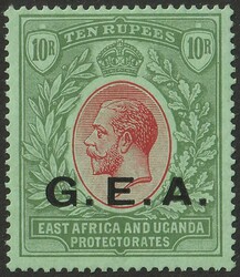 1917-21 'G.E.A.' opt KGV 10R red & green on emerald back, wmk Mult ...