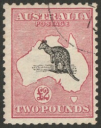 £2 Black & rose. F-VF, CTO with gum, Melbourne quarter strike cds. ...