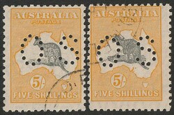 5/- Grey & yellow-orange & 5/- greyish-black & yellow-orange, both ...