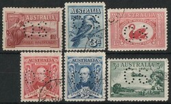 1927-30 Commem perf OS set with Canberra & Swan 1½d, Kookaburra 3d, ...