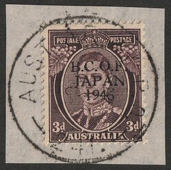 1947-48 BCOF Japan thin trial opt in black on KGV 3d brown. Superb ...