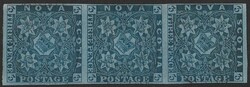 1851-60 Crown &amp; Flowers 3d deep blue, horiz strip of 3. VFU, all ...