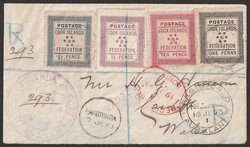 1893 Registered cover franked 1st issue set 1d-10d, tied by 'Cook ...