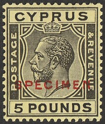 1924-28 KGV £5 black/yellow, opt SPECIMEN. Superb fresh MLH. Scott ...