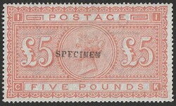 1867-83 QV £5 orange, letters CK, on blued paper, opt SPECIMEN (SG ...