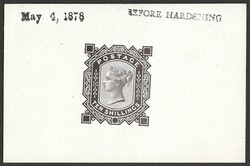 1878 QV 10/- black DIE PROOF on glazed card (92x60mm) with ...