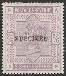 1883-84 QV 2/6 lilac, letters FA-AF, on white paper, opt SPECIMEN (SG ...